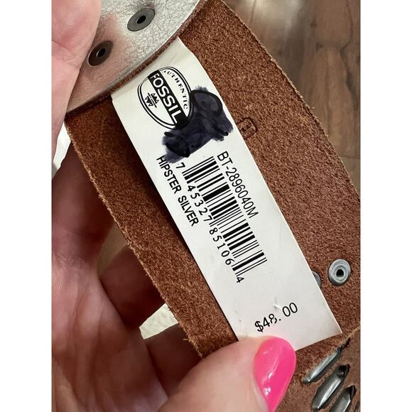 FOSSIL Silver Leather Studded Hipster Belt - Picture 9 of 11